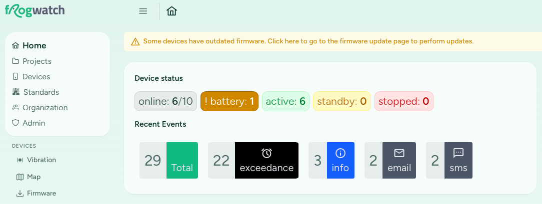 Notice about outdated firmware on the home page