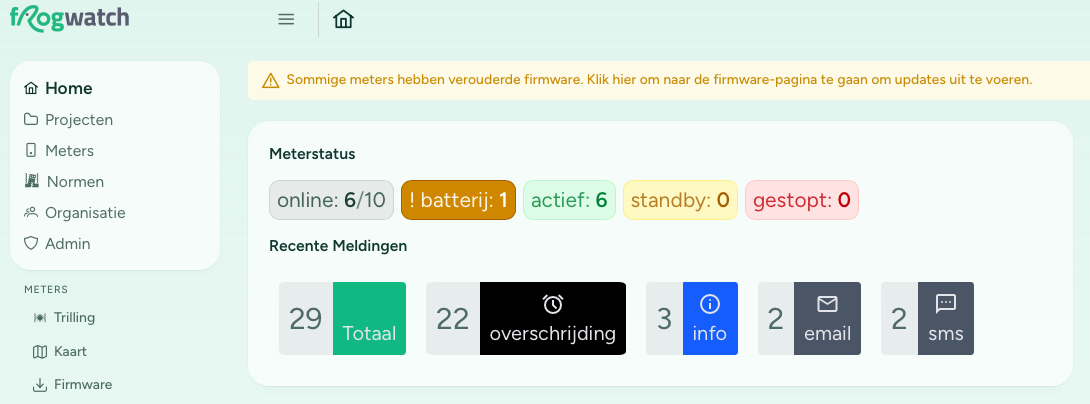 Melding over verouderde firmware op de startpagina